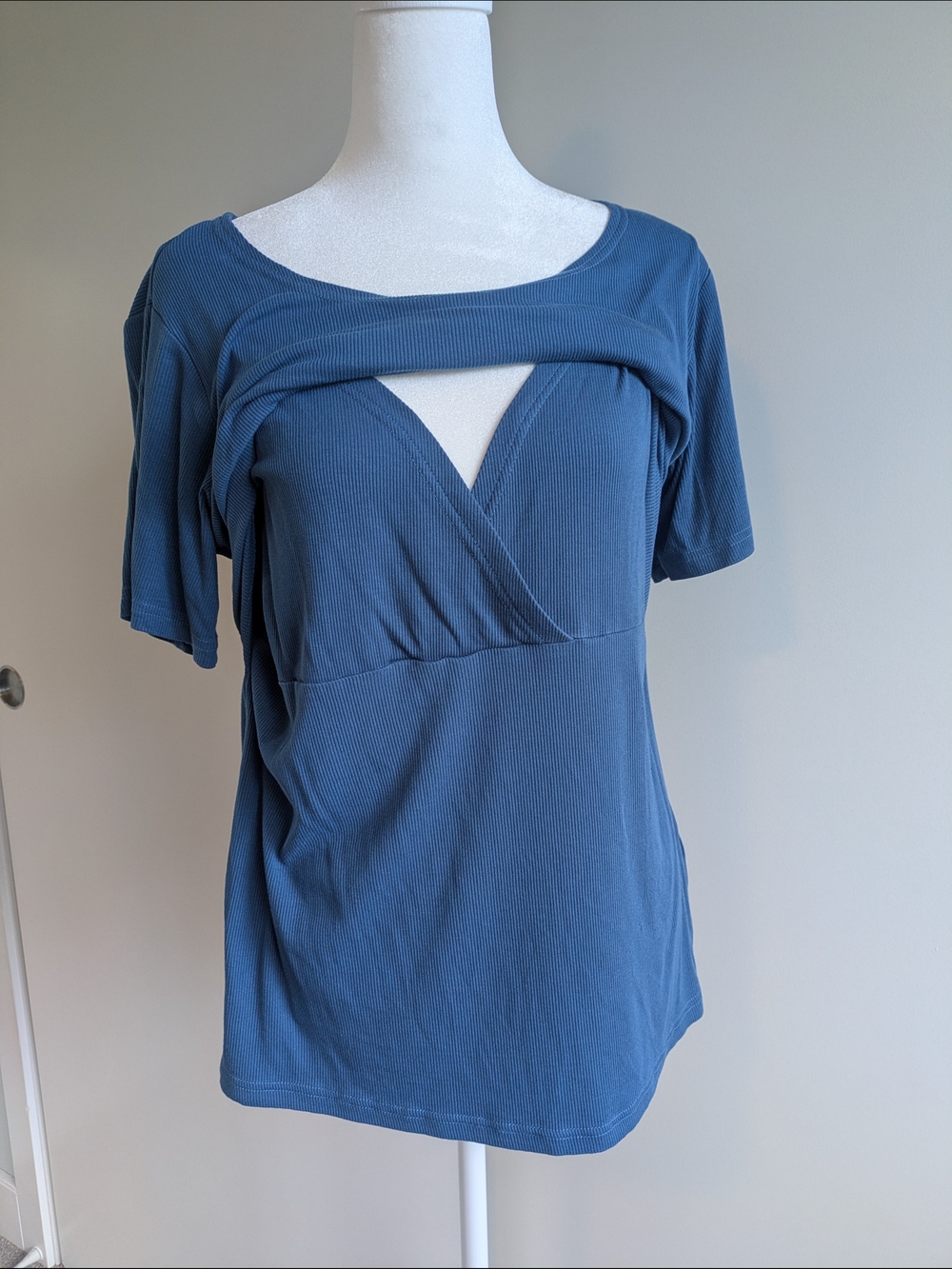 M Women’s Breastfeeding Nursing Layered Inky Blue Rayon Short Sleeve Top